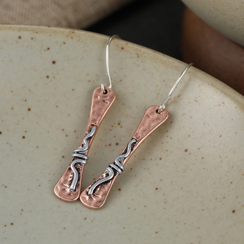 Retro Hammer Patterned Long Silvery Color Ear Hook Earrings